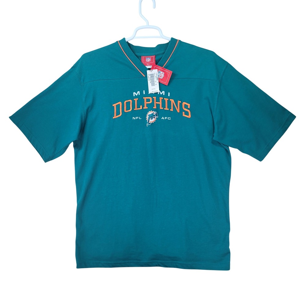 NFL Miami Dolphins T-Shirt Mens XL‎ Teal Embroidered V-Neck Short Sleeve